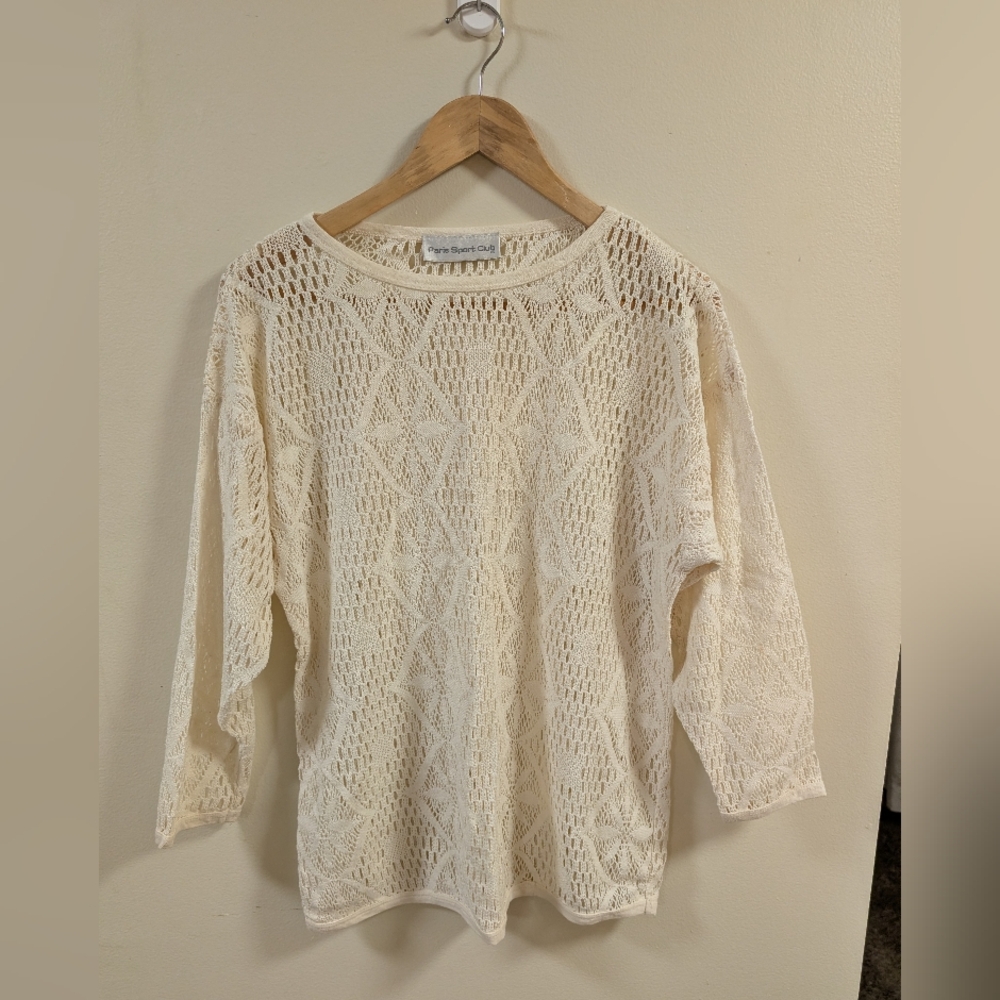 Paris Sport Club Sheer Knit Lace Top Women’s Large Cream